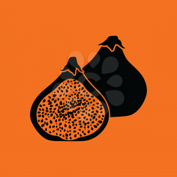 Fig fruit icon. Orange background with black. Vector illustration.