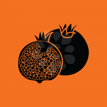 Pomegranate icon. Orange background with black. Vector illustration.
