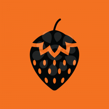 Strawberry icon. Orange background with black. Vector illustration.