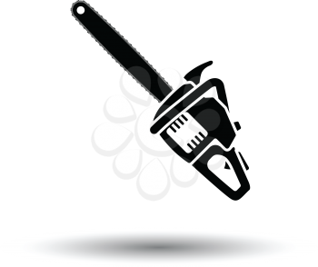 Chain saw icon. White background with shadow design. Vector illustration.
