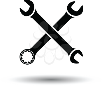 Crossed wrench  icon. White background with shadow design. Vector illustration.