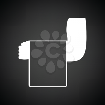 Waiter hand with towel icon. Black background with white. Vector illustration.