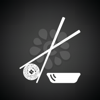 Sushi with sticks icon. Black background with white. Vector illustration.