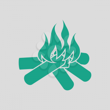 Camping fire  icon. Gray background with green. Vector illustration.