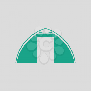 Touristic tent  icon. Gray background with green. Vector illustration.