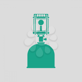 Camping gas burner lamp icon. Gray background with green. Vector illustration.
