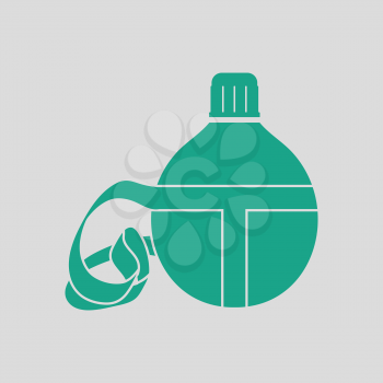 Touristic flask  icon. Gray background with green. Vector illustration.