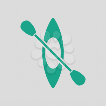 Kayak and paddle icon. Gray background with green. Vector illustration.