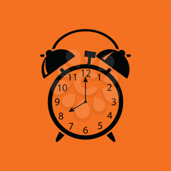 Alarm clock icon. Orange background with black. Vector illustration.