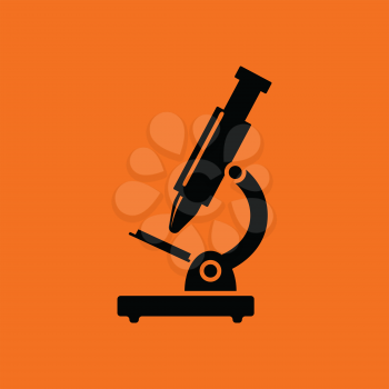 School microscope icon. Orange background with black. Vector illustration.