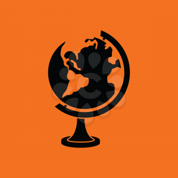 Globe icon. Orange background with black. Vector illustration.