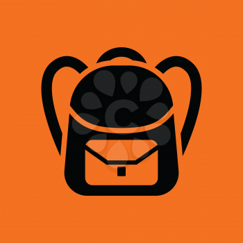 School rucksack  icon. Orange background with black. Vector illustration.