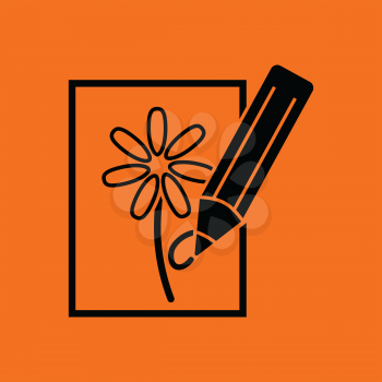 Sketch with pencil icon. Orange background with black. Vector illustration.