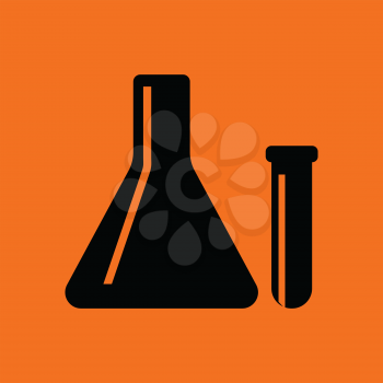 Chemical bulbs icon. Orange background with black. Vector illustration.