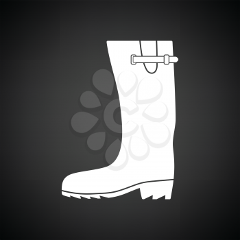 Rubber boot icon. Black background with white. Vector illustration.