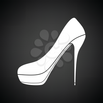 High heel shoe icon. Black background with white. Vector illustration.