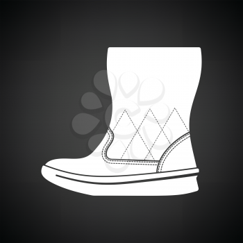 Woman fluffy boot icon. Black background with white. Vector illustration.