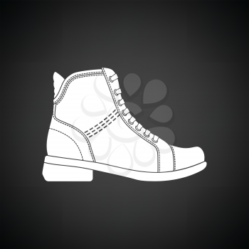Woman boot icon. Black background with white. Vector illustration.