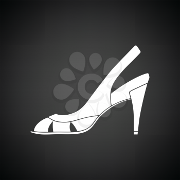 Woman heeled sandal icon. Black background with white. Vector illustration.
