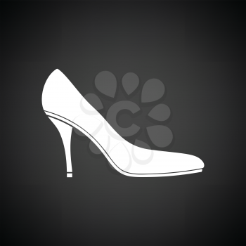Middle heel shoe icon. Black background with white. Vector illustration.