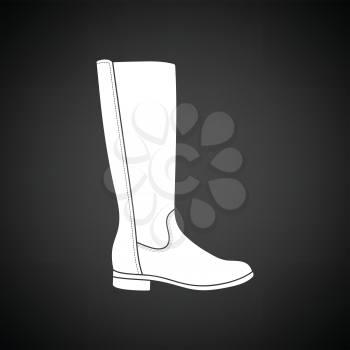 Autumn woman boot icon. Black background with white. Vector illustration.
