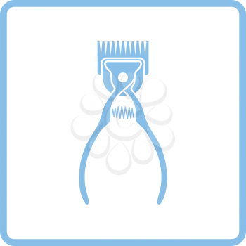 Pet cutting machine icon. Blue frame design. Vector illustration.