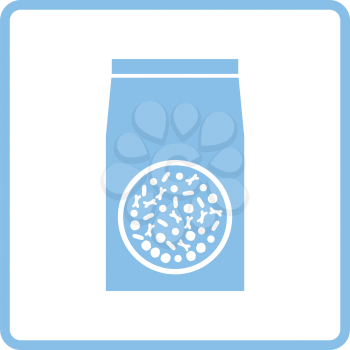 Packet of dog food icon. Blue frame design. Vector illustration.