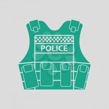 Police vest icon. Gray background with green. Vector illustration.