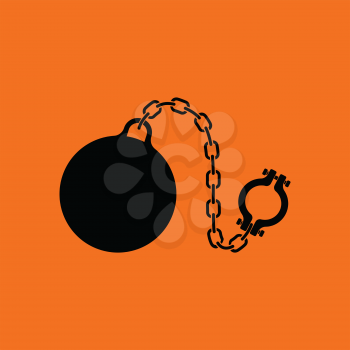Fetter with ball icon. Orange background with black. Vector illustration.