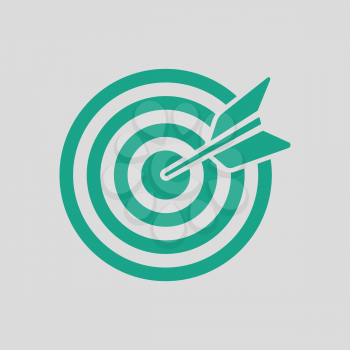 Target with dart in bulleye icon. Gray background with green. Vector illustration.