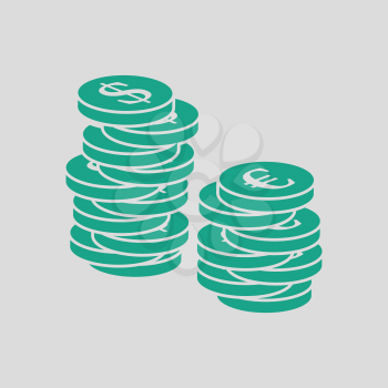 Stack of coins  icon. Gray background with green. Vector illustration.