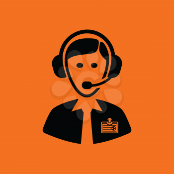 Soccer commentator icon. Orange background with black. Vector illustration.