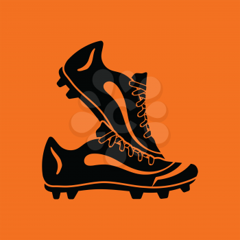 Pair soccer of boots  icon. Orange background with black. Vector illustration.