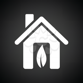 Ecological home leaf icon. Black background with white. Vector illustration.