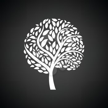 Ecological tree leaves icon. Black background with white. Vector illustration.