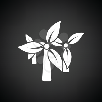Wind mill leaves in blades icon. Black background with white. Vector illustration.