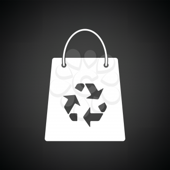 Shopping bag with recycle sign icon. Black background with white. Vector illustration.