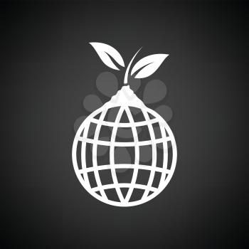 Planet sprout icon. Black background with white. Vector illustration.