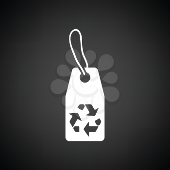 Tag and recycle sign icon. Black background with white. Vector illustration.