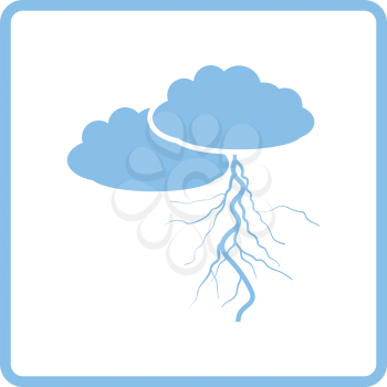 Clouds and lightning icon. Blue frame design. Vector illustration.