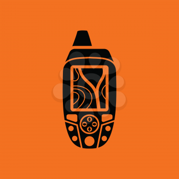 Portable GPS device icon. Orange background with black. Vector illustration.