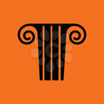 Antique column  icon. Orange background with black. Vector illustration.