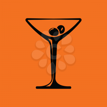 Cocktail glass icon. Orange background with black. Vector illustration.