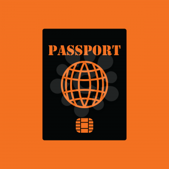 Passport with chip icon. Orange background with black. Vector illustration.