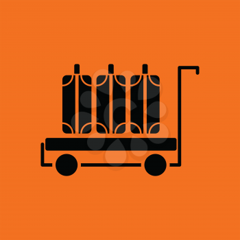 Luggage cart icon. Orange background with black. Vector illustration.