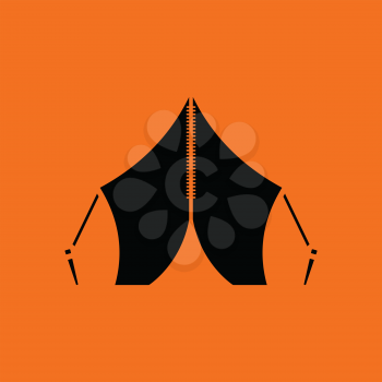 Touristic tent icon. Orange background with black. Vector illustration.