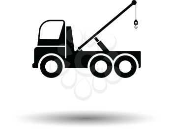Car towing truck icon. White background with shadow design. Vector illustration.