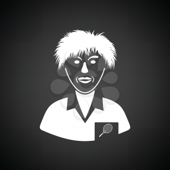Tennis man athlete head icon. Black background with white. Vector illustration.