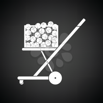 Tennis cart ball icon. Black background with white. Vector illustration.