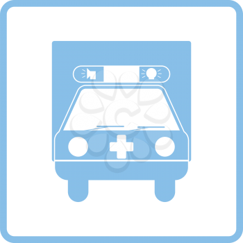 Ambulance car icon. Blue frame design. Vector illustration.